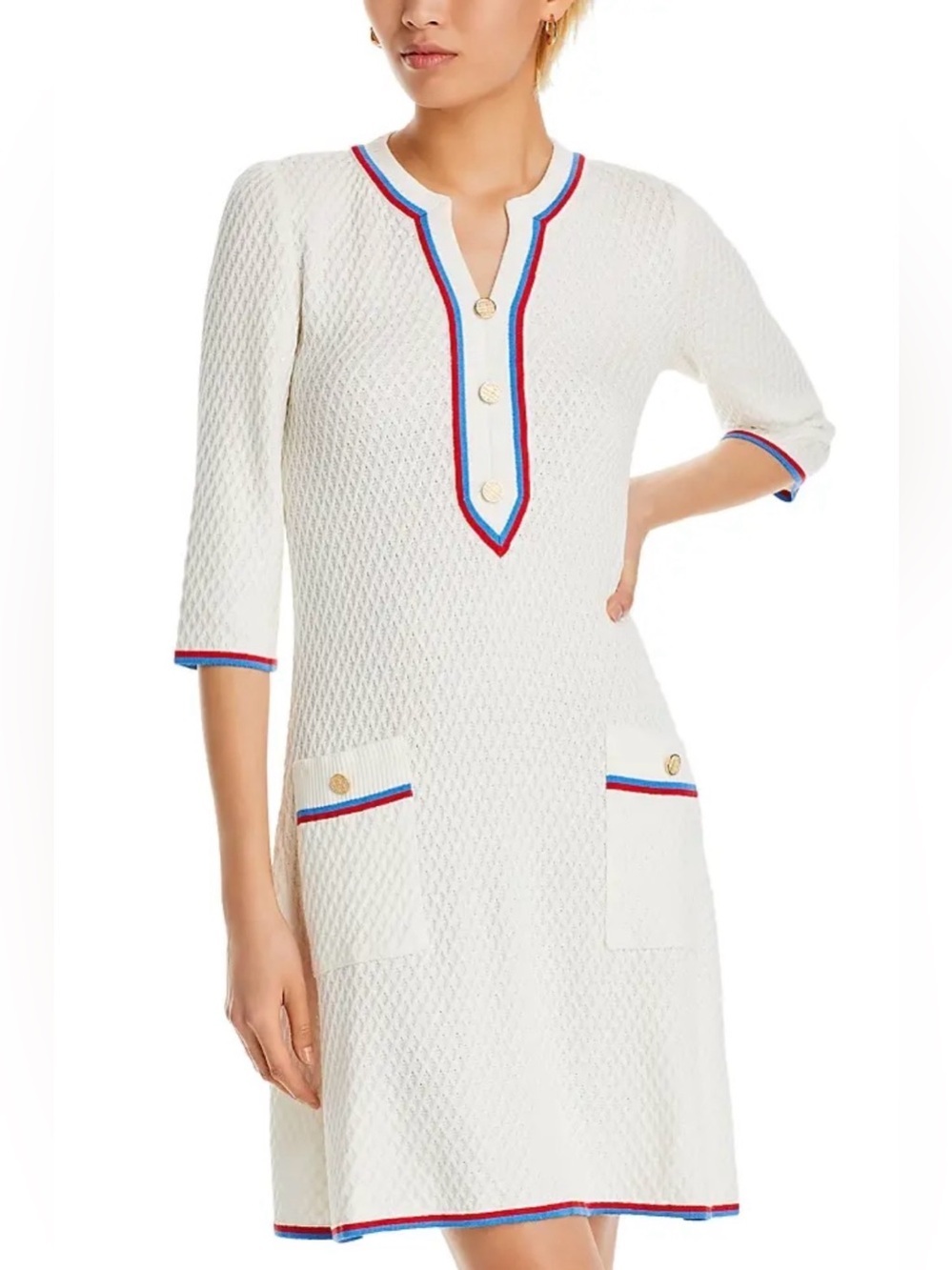 Misook Diamond Stitch Sheath Sweater Dress Size M $378 *flaw